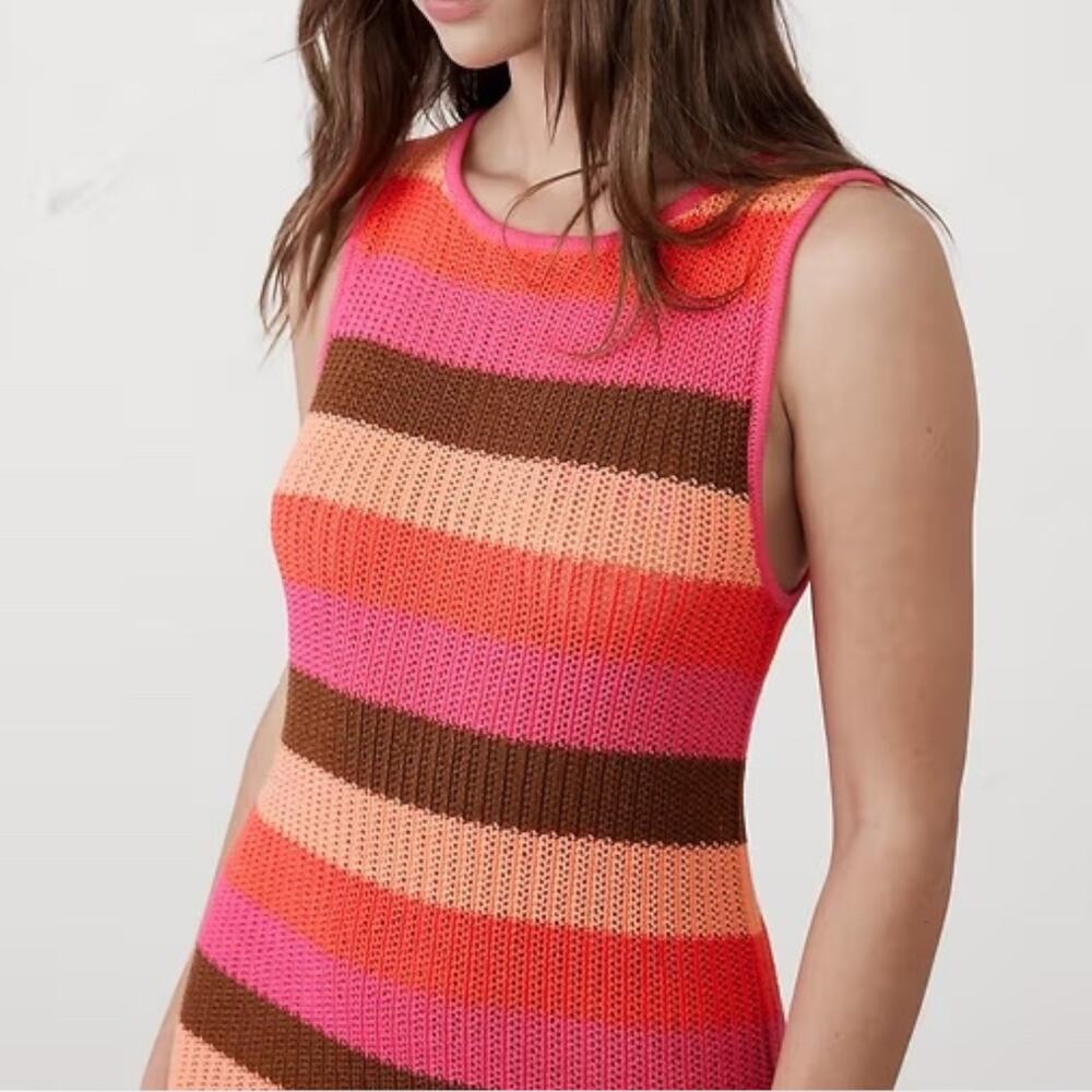 New $120 BANANA REPUBLIC Open-Stitch Midi Sweater Knit Dress Striped Pool Beach - Picture 2 of 14